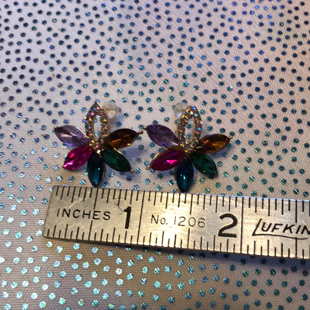 Color-block Rhinestone Flower Stud Earrings 1pair - Picture 16 of 17